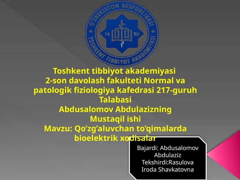 Qo'zg'aluvchan to'qimalarda bioelektrik hodisalar 1