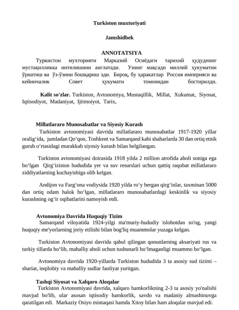 Turkiston muxtoriyati 1