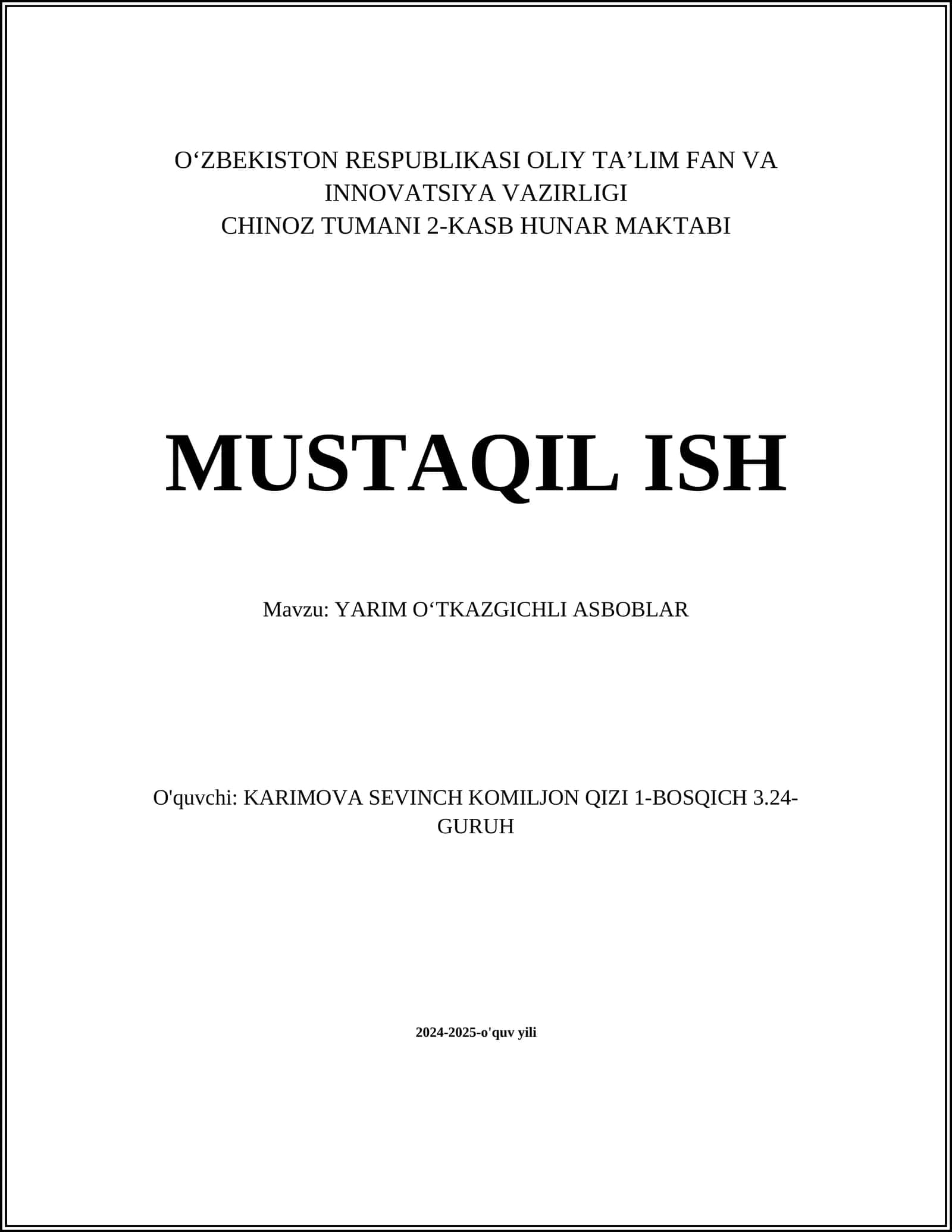 YARIM OʻTKAZGICHLI ASBOBLAR 1