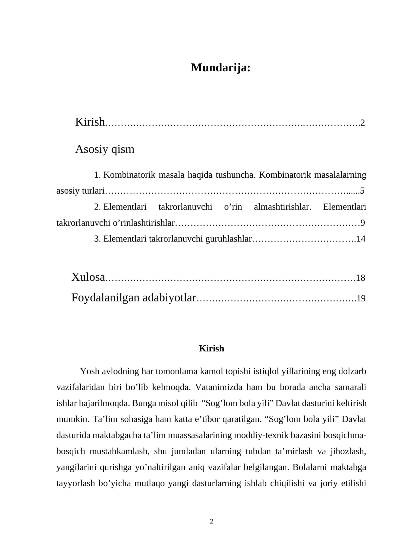 Elementlari takrorlanuvchi guruhlashlar 1