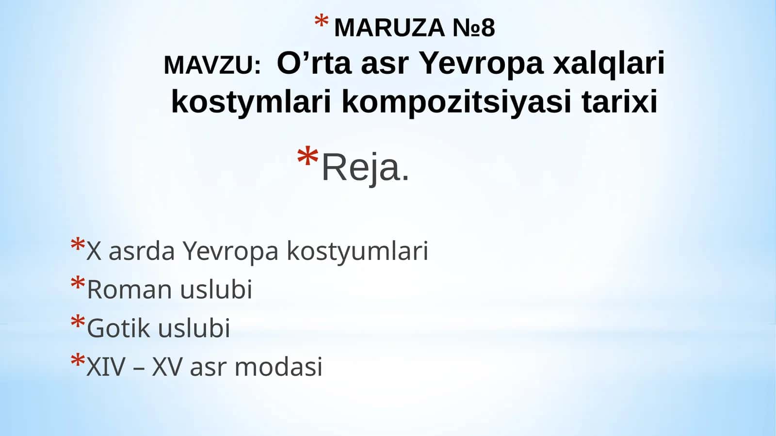 O’rtaasr Yevropa xalqlari kostymlari kompozitsiyasi tarixi 1