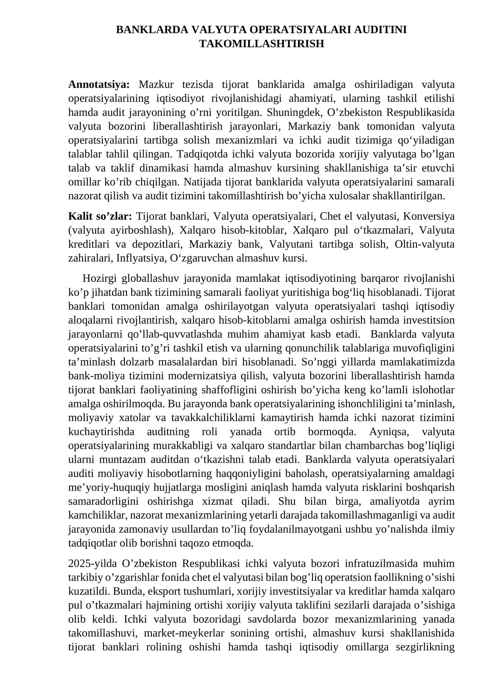 BANKLARDA VALYUTA OPERATSIYALARI AUDITINI TAKOMILLASHTIRISH 1