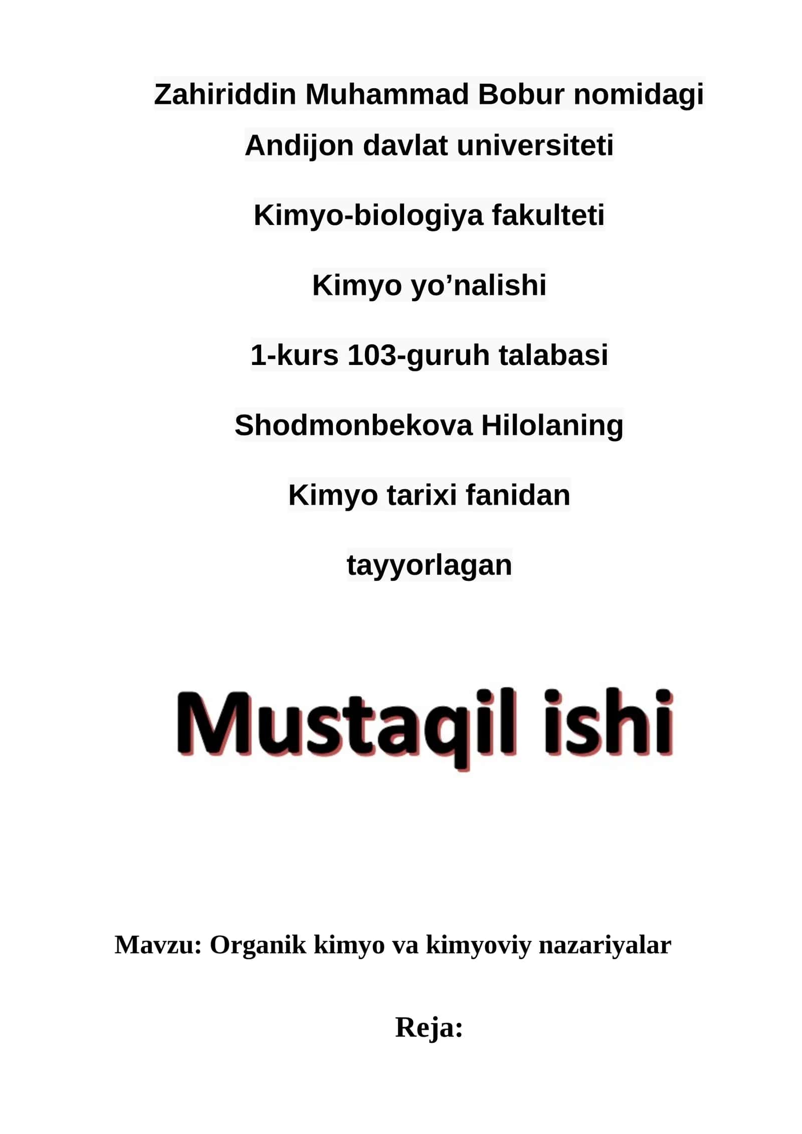 Organik kimyo va kimyoviy nazariyalar 1