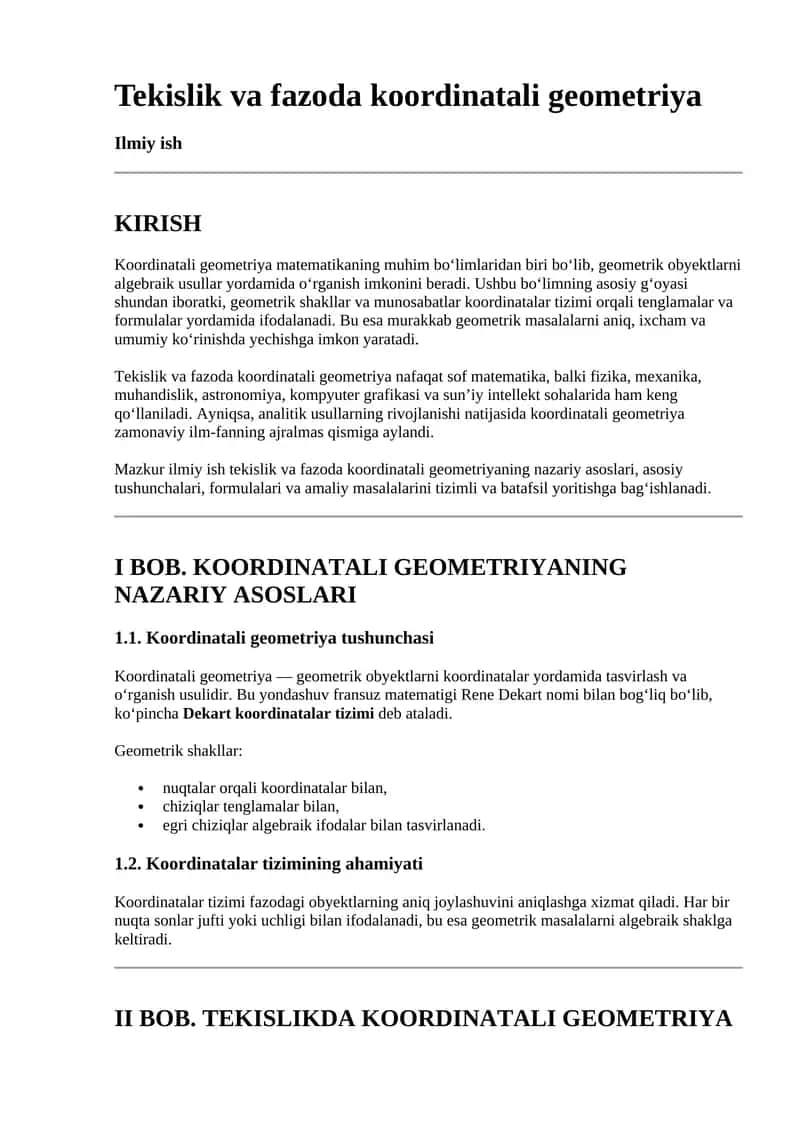Tekislik va fazoda koordinatali geometriya 1