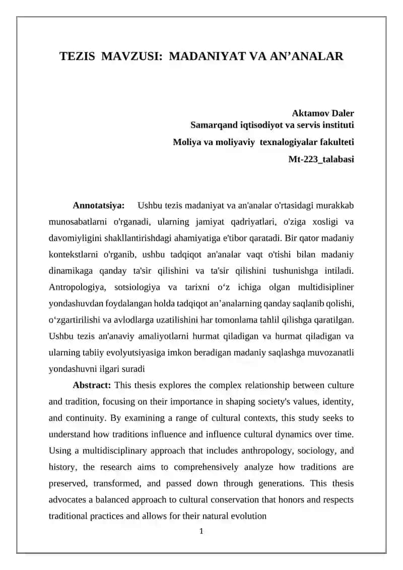 MADANIYAT VA ANʼANALAR