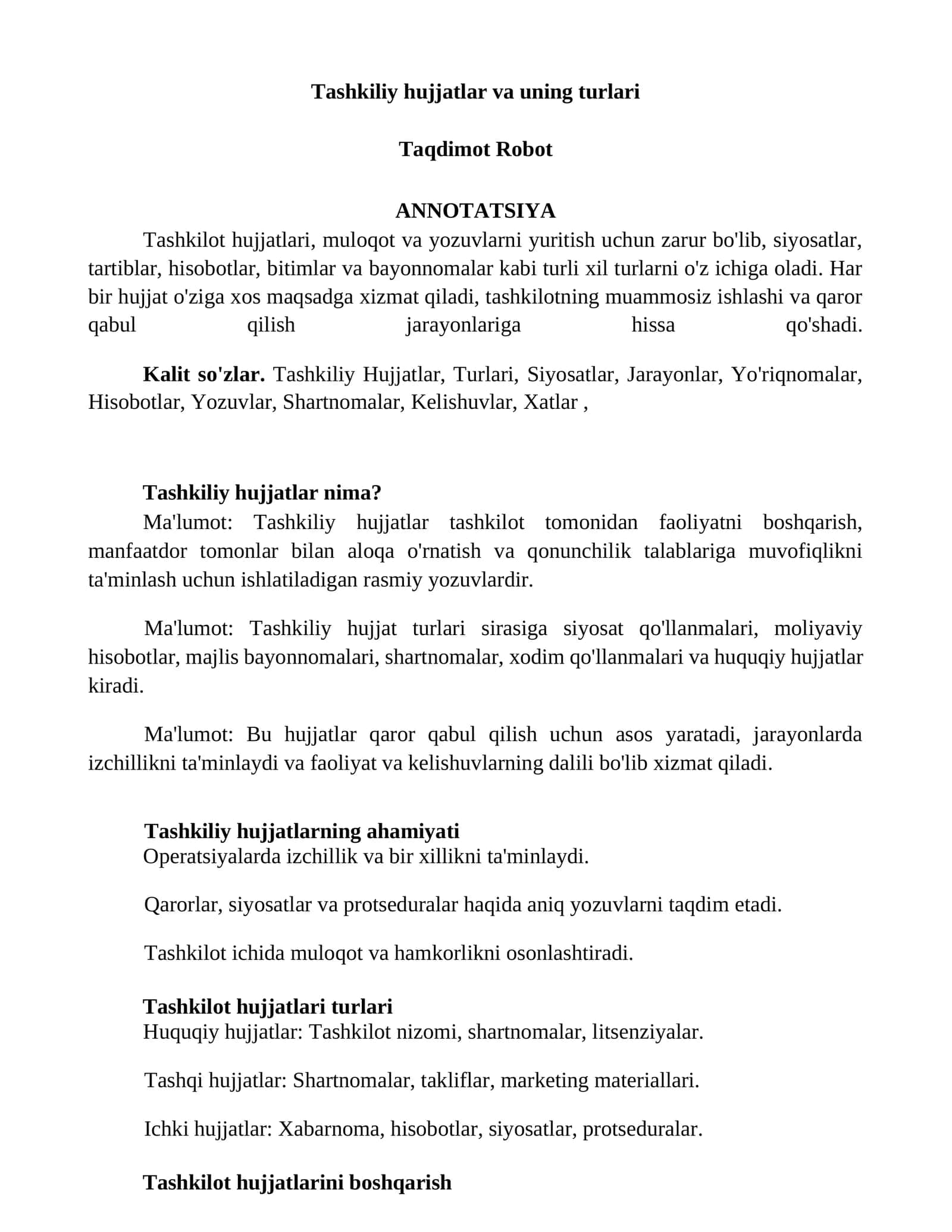 Tashkiliy hujjatlar va uning turlari 1