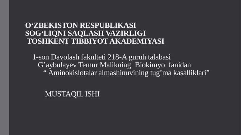 Aminokislotalar almashinuvi ning tug'ma kasalliklari 1