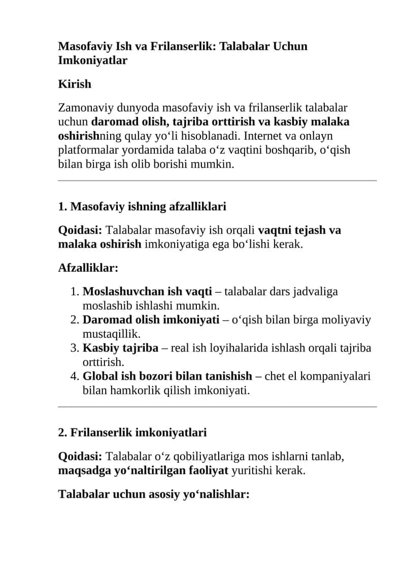 Masofaviy Ish va Frilanserlik: Talabalar Uchun Imkoniyatlar 1