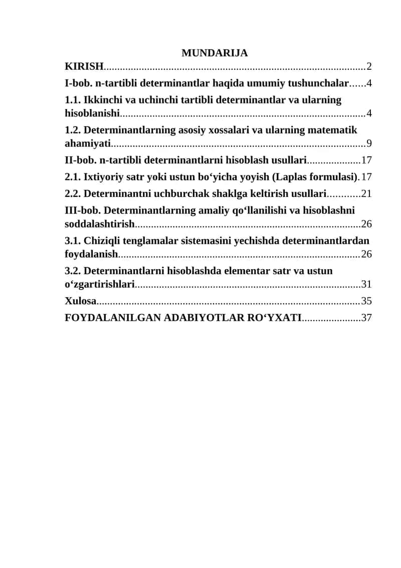 n-tartibli determinantlarni yechish metodlari 1