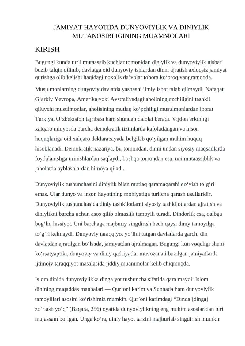DINIYLIK VA DUNYOVIYLIK 1