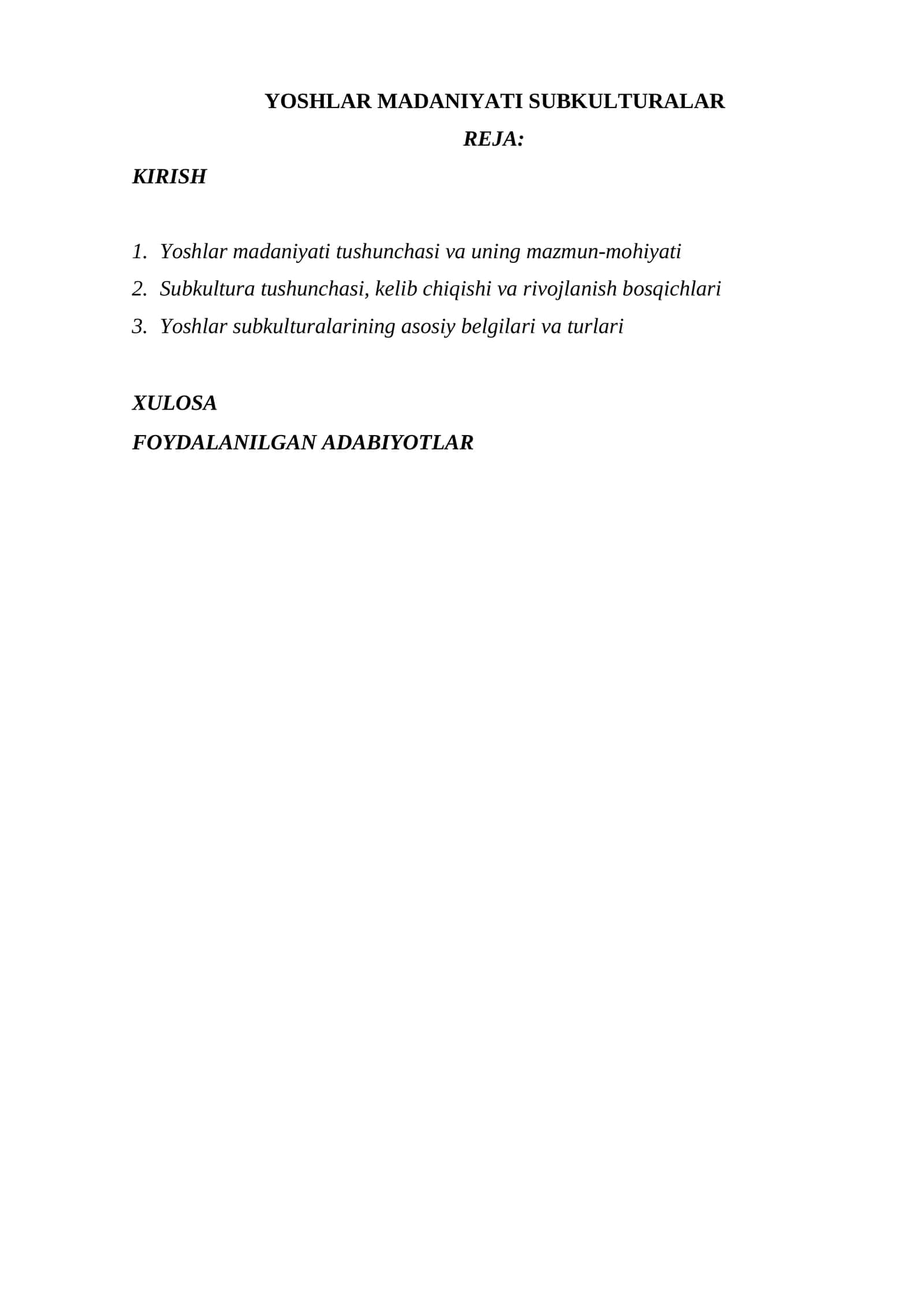 YOSHLAR MADANIYATI SUBKULTURALAR 1
