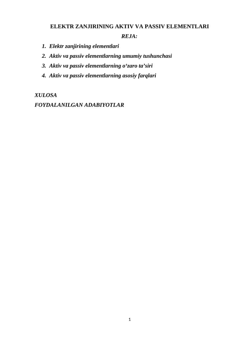 ELEKTR ZANJIRINING AKTIV VA PASSIV ELEMENTLARI 1