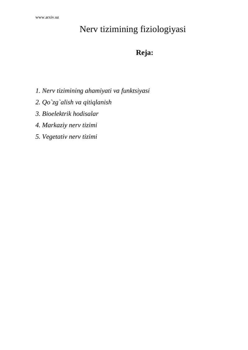 Nerv tizimining fiziologiyasi 1
