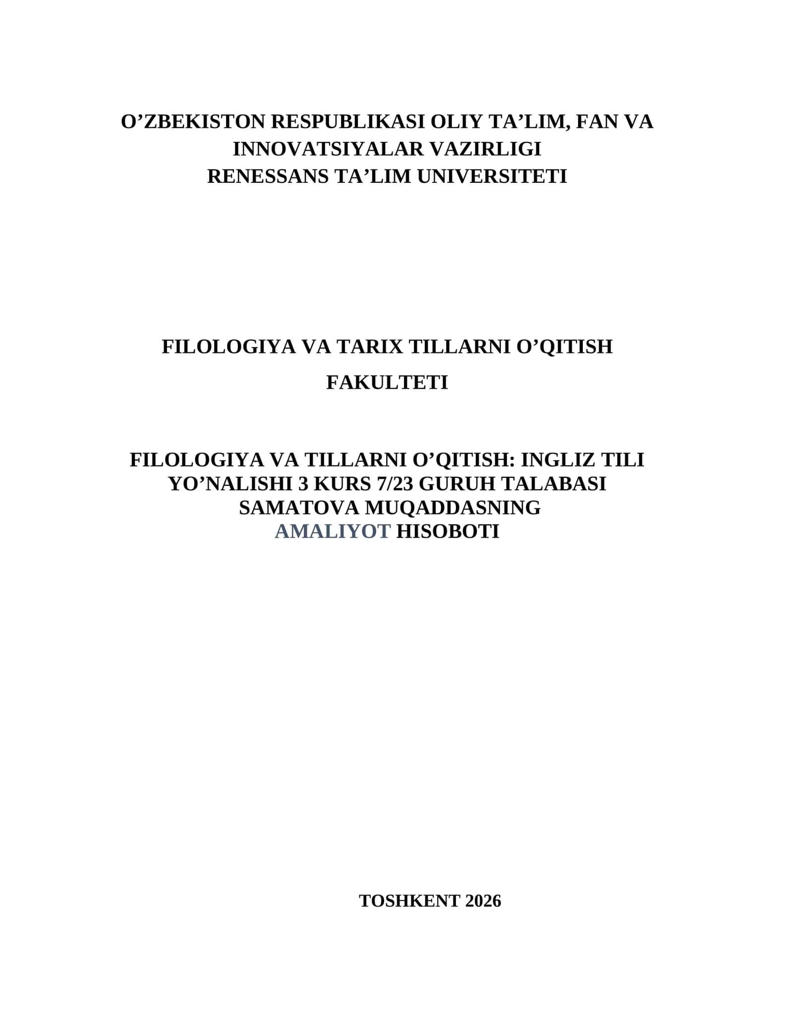 SAMATOVA MUQADDASNING AMALIYOT HISOBOTI 1
