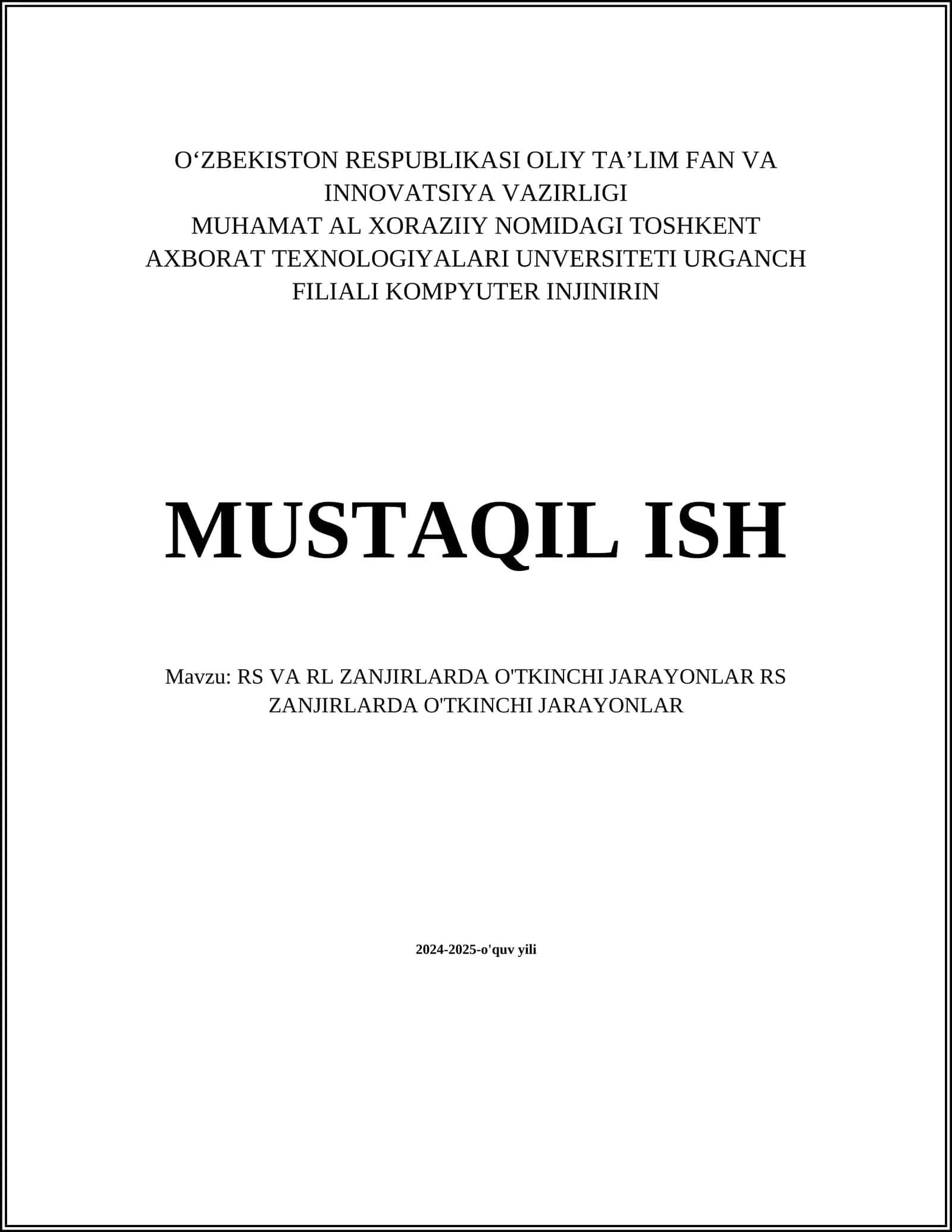 RS VA RL ZANJIRLARDA O'TKINCHI JARAYONLAR 1