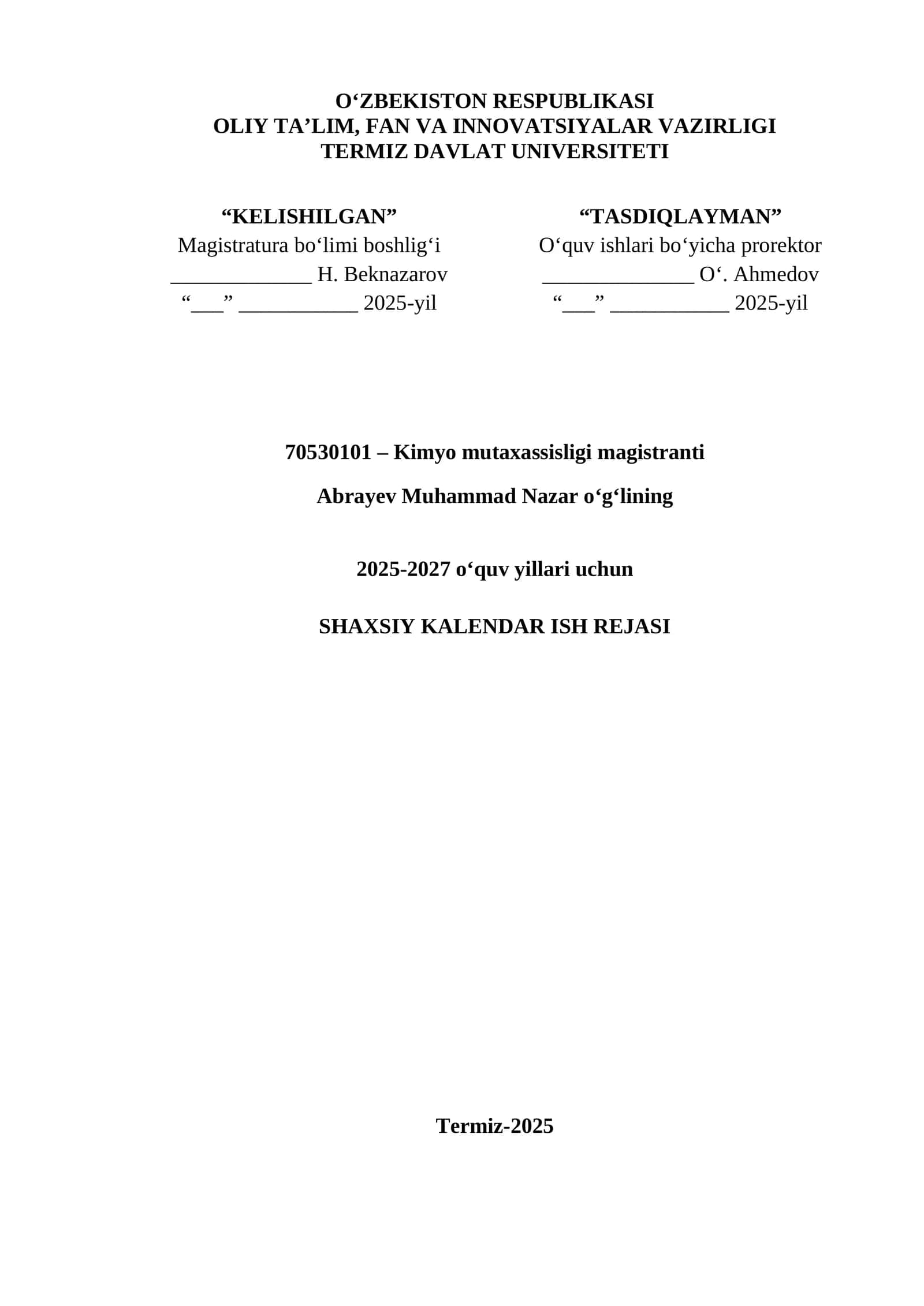 Kimyo mutaxassisligi magistranti 1