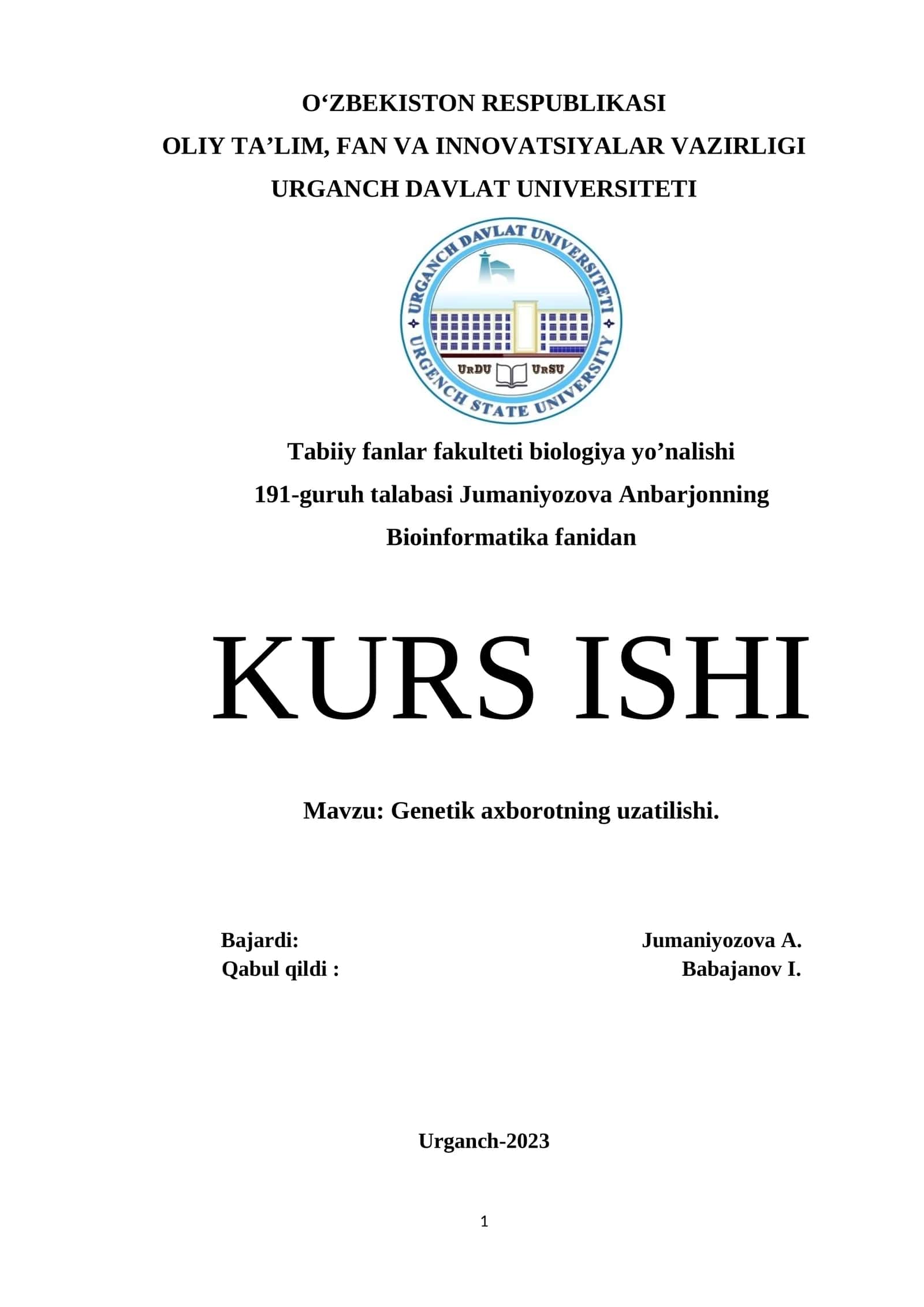 Genetik axborotning uzatilishi 1