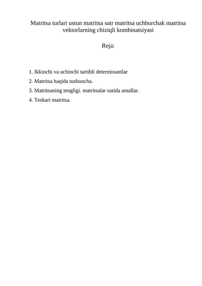 Matritsa Turlari 1