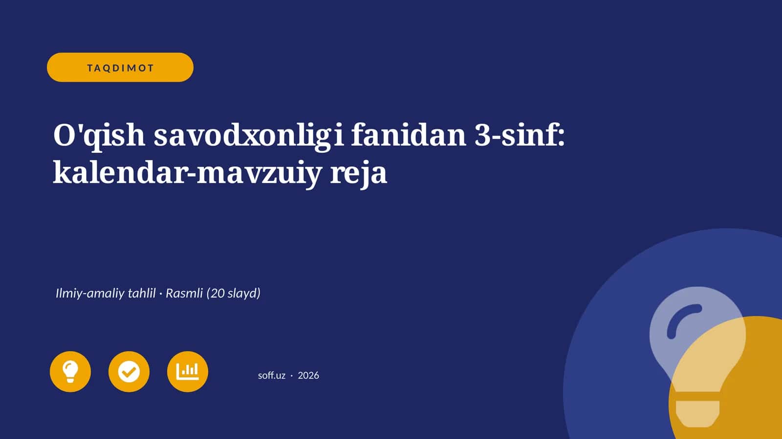 O'qish savodxonligi fanidan 3-sinf: kalendar-mavzuiy reja 1