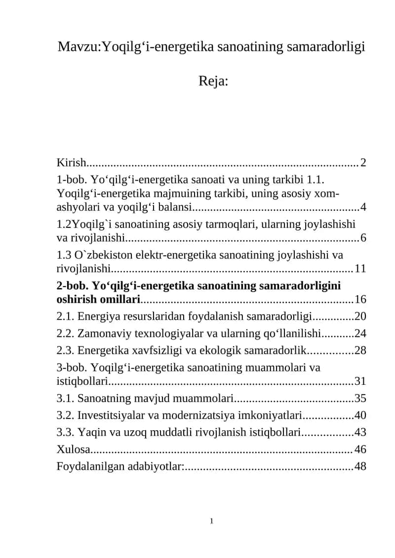 Yoqilg‘i-energetika sanoatining samaradorligi 1