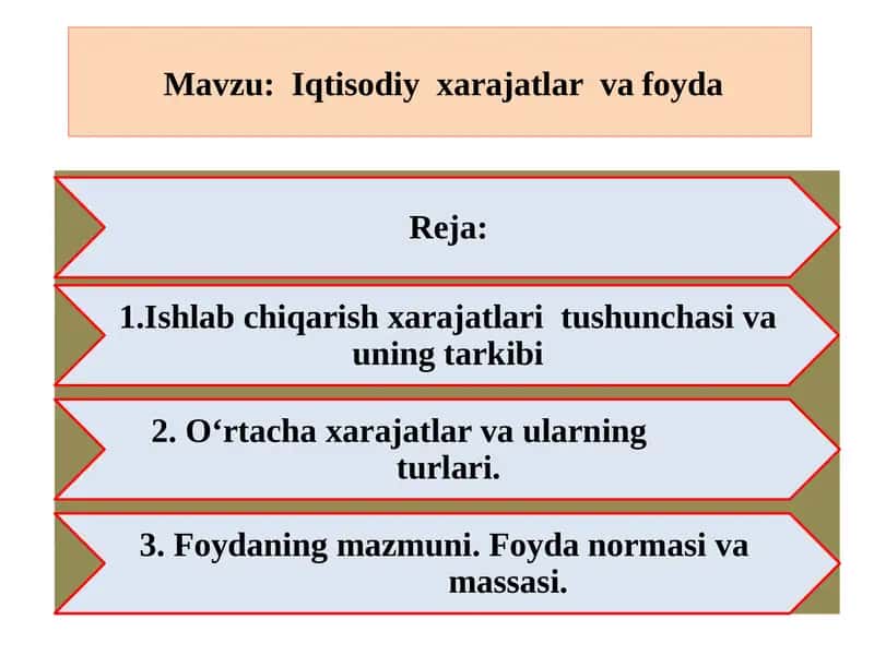Ishlabchiqarish xarajatlar va foyda 1
