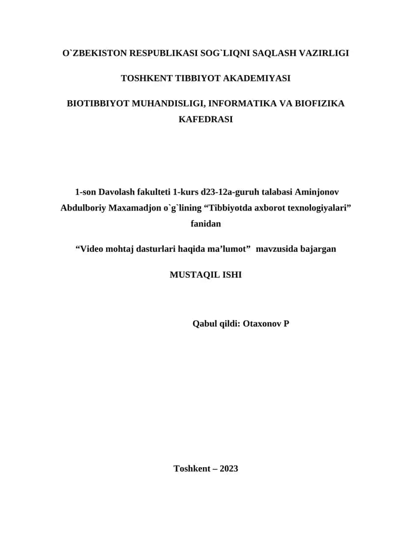 Video mohtaj dasturlari haqida ma’lumot 1