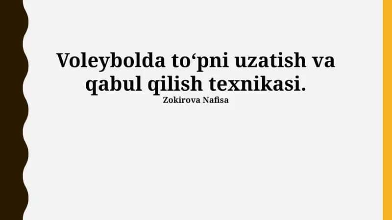 Voleybolda to‘pni uzatish va qabul qilish texnikasi 1