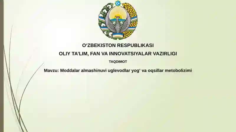 Uglevodlar, Yog'lar va Oqsillar Metabolizmi