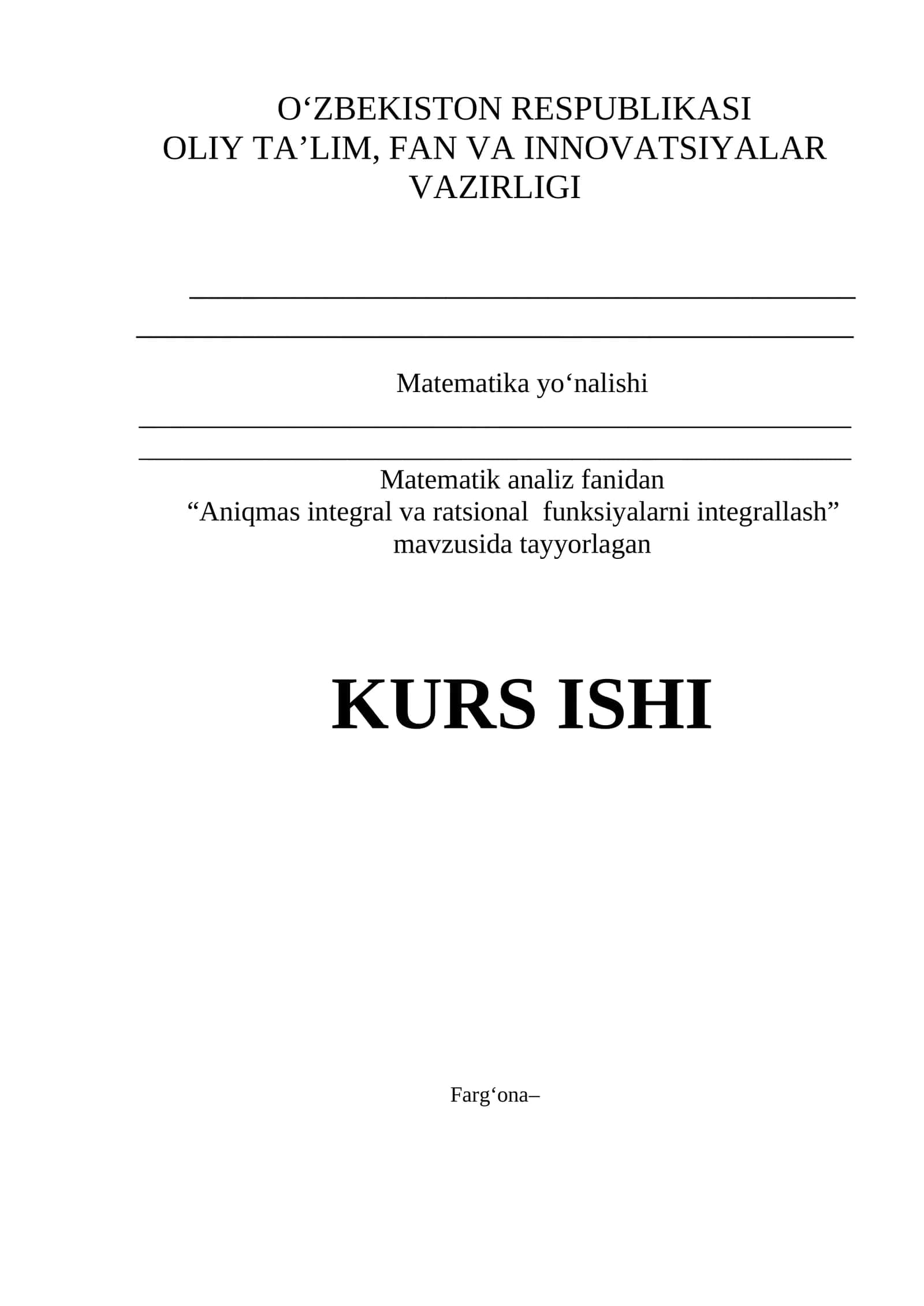 Aniqmas integral va ratsional funksiyalarni integrallash 1