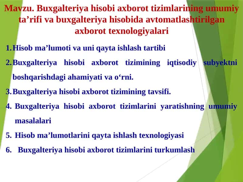 Buxgalteriya hisobi axborot tizimlari 1