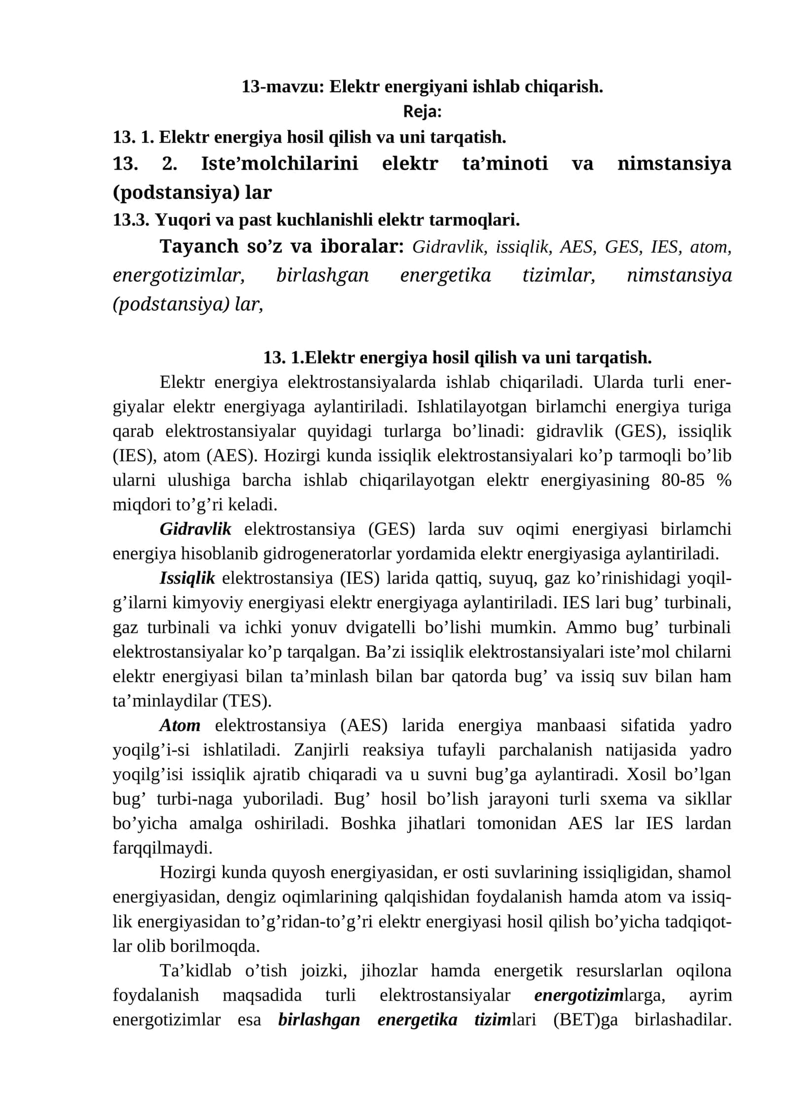 Elektr energiyani ishlab chiqarish 1