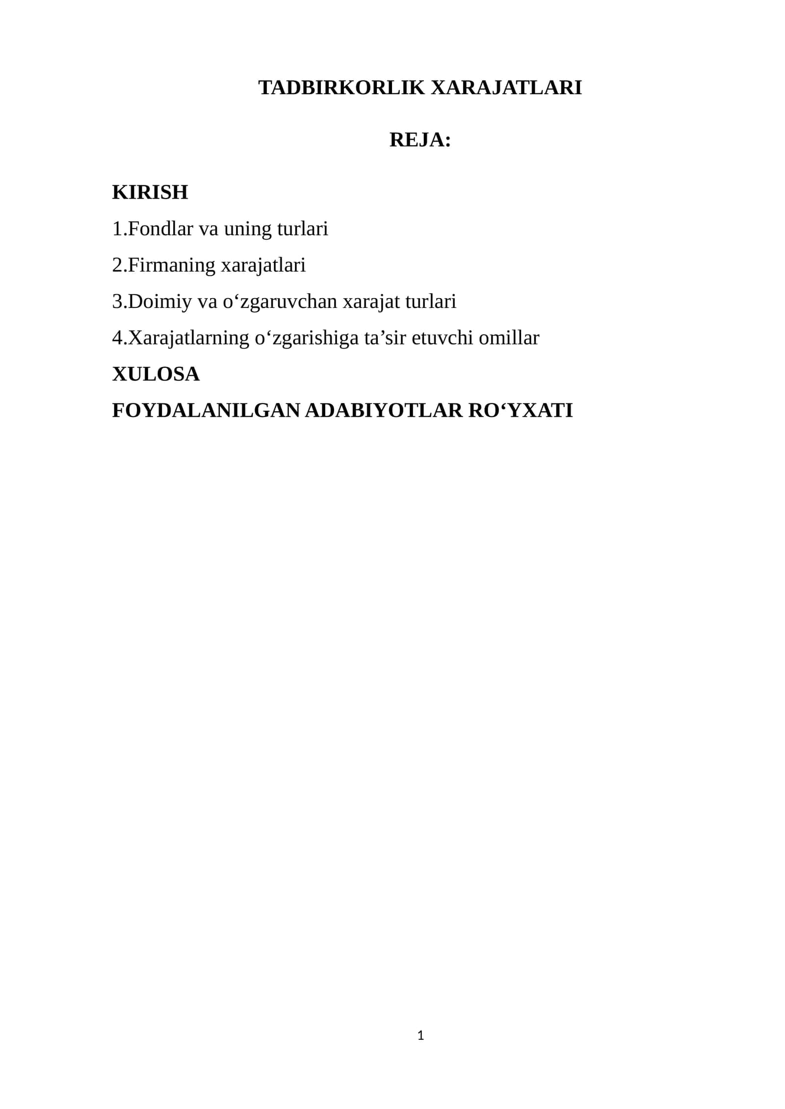 TADBIRKORLIK XARAJATLARI 1