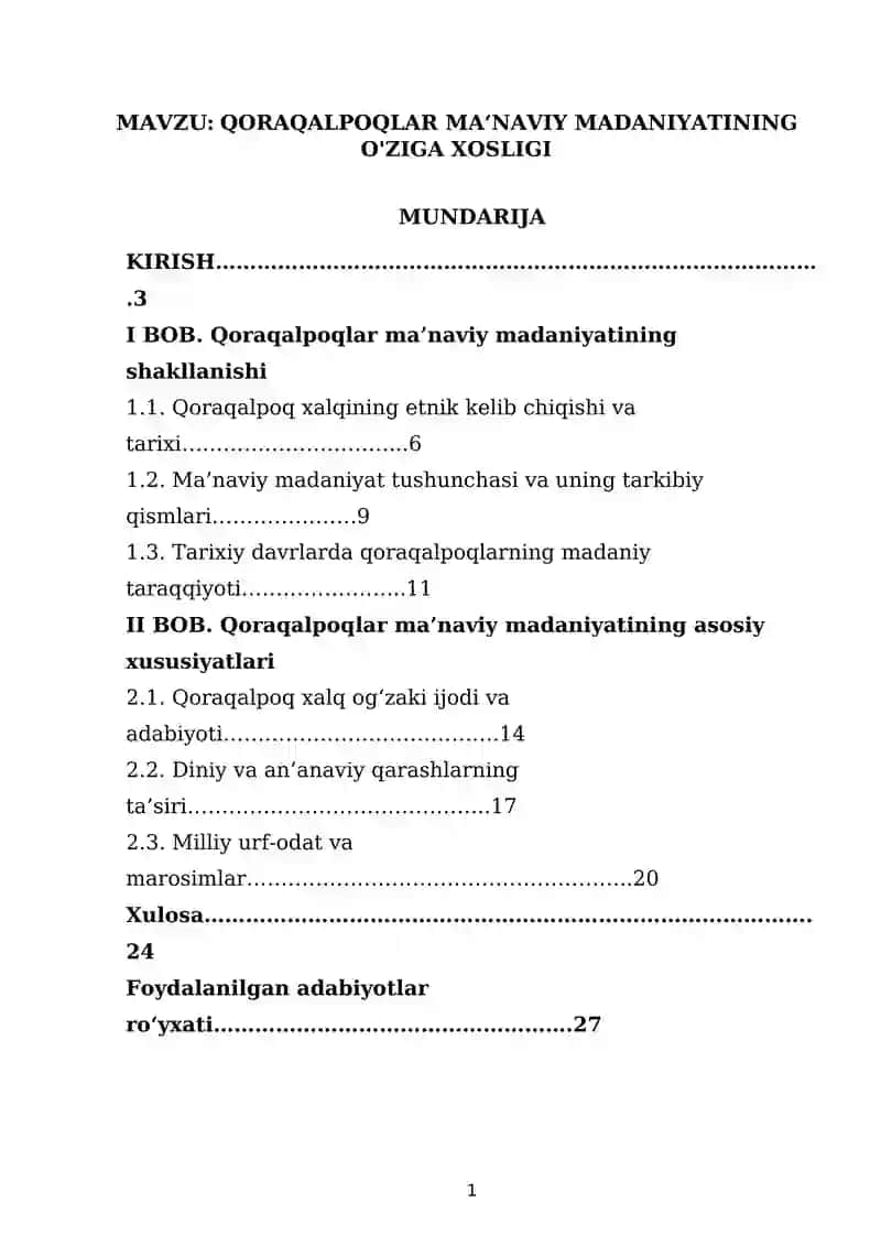QORAQALPOQLAR MA‘NAVIY MADANIYATINING O'ZIGA XOSLIGI