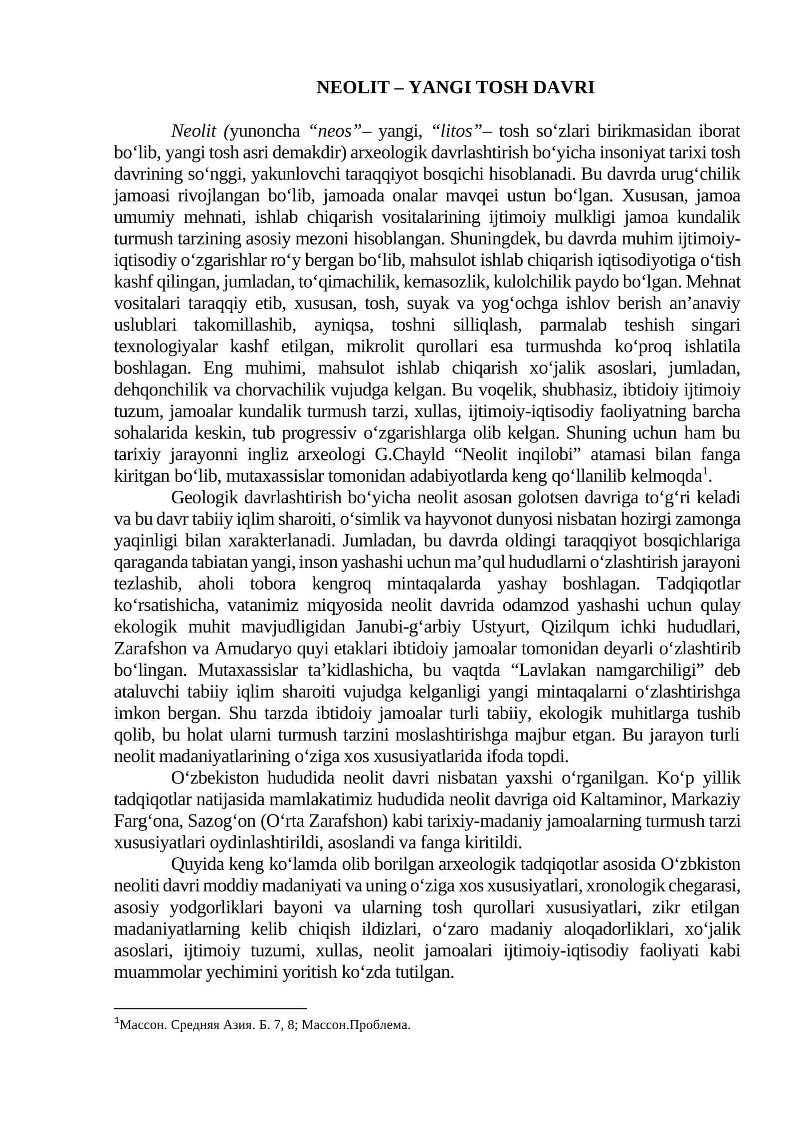 NEOLIT – YANGI TOSH DAVRI 1