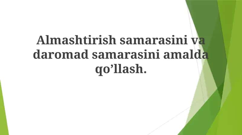 Daromad Tashxisi va Almashtirish Samaradorligi 1