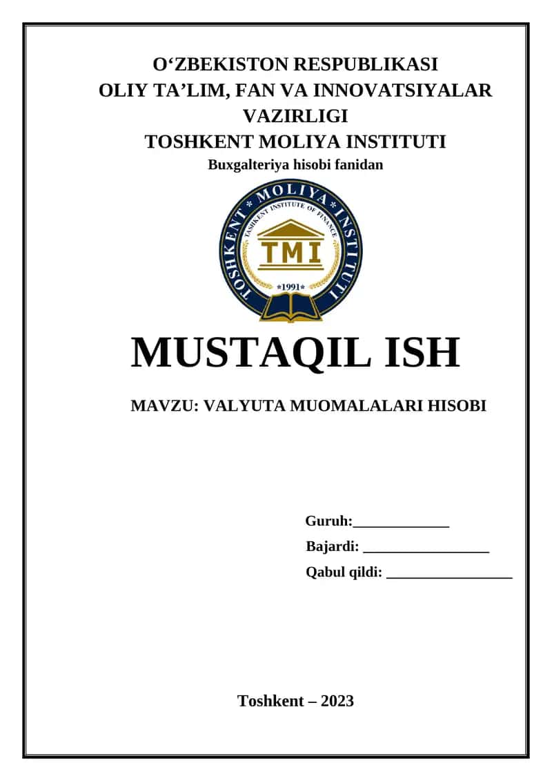 Valyuta muomalalari hisobi 1