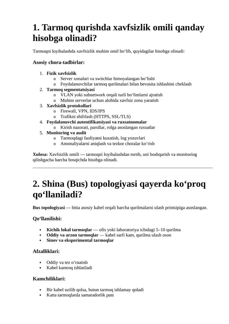Tarmoq qurishda xavfsizlik omili 1