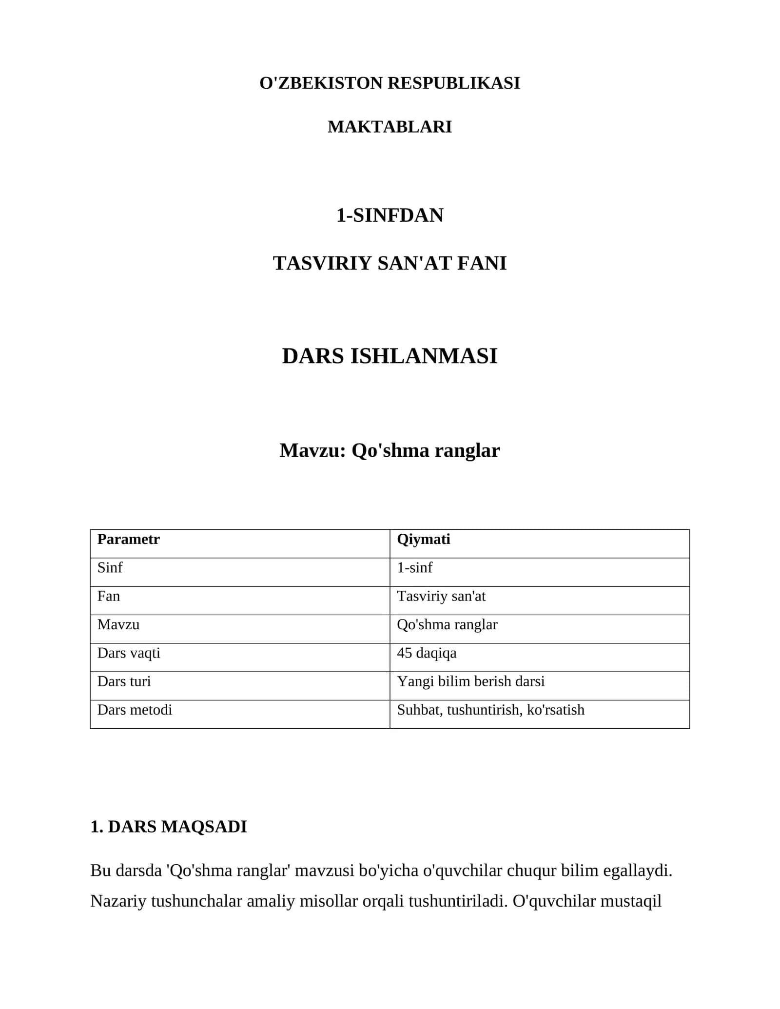 Tasviriy san'at fani dars ishlanmasi 1