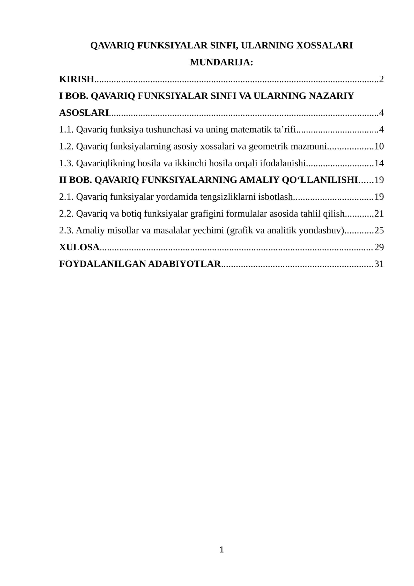 QAVARIQ FUNKSIYALAR SINFI, ULARNING XOSSALARI 1