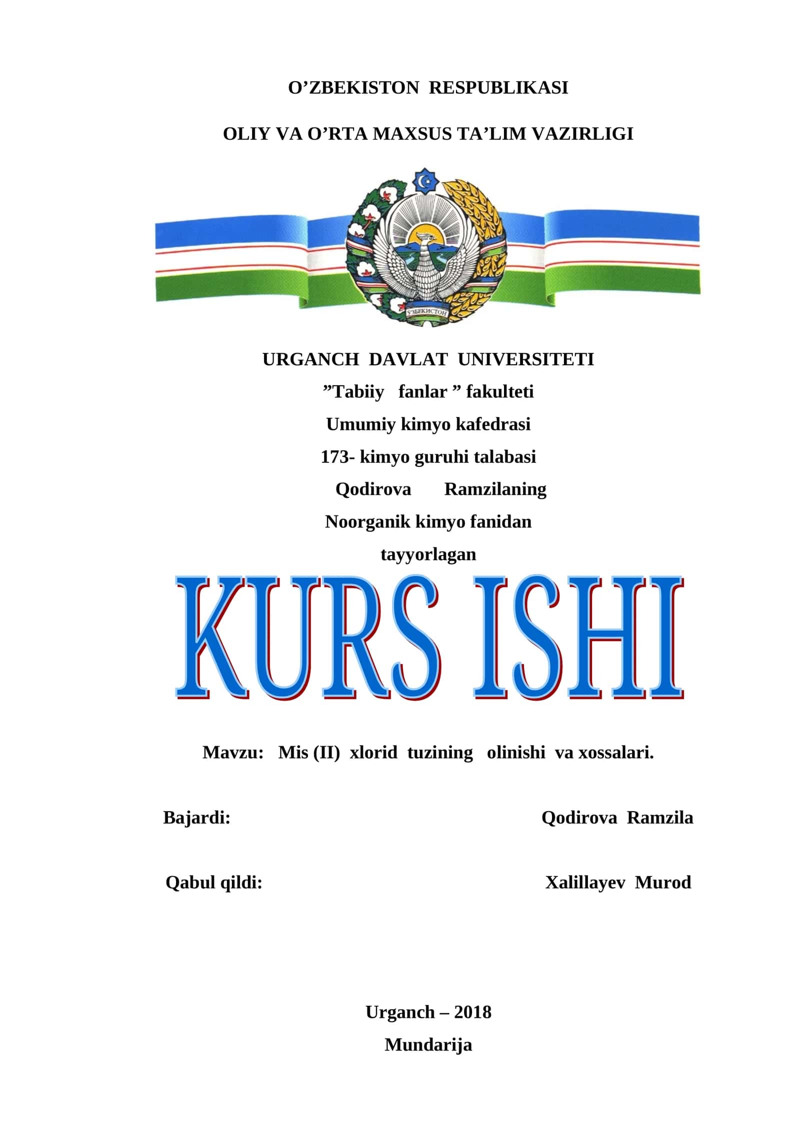 Mis (II) xlorid tuzining olinishi va xossalari 1