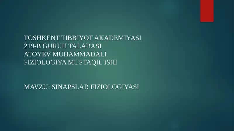 SINAPSLAR FIZIOLOGIYASI 1