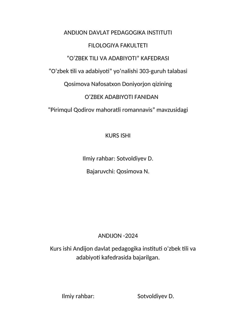 Pirimqul Qodirov mahoratli romannavis 1