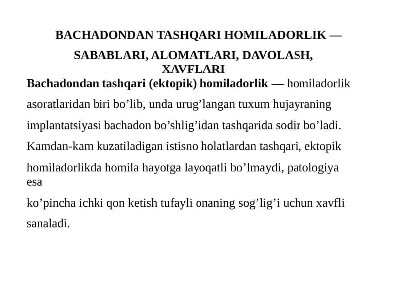 BACHADONDAN TASHQARI HOMILADORLIK 1