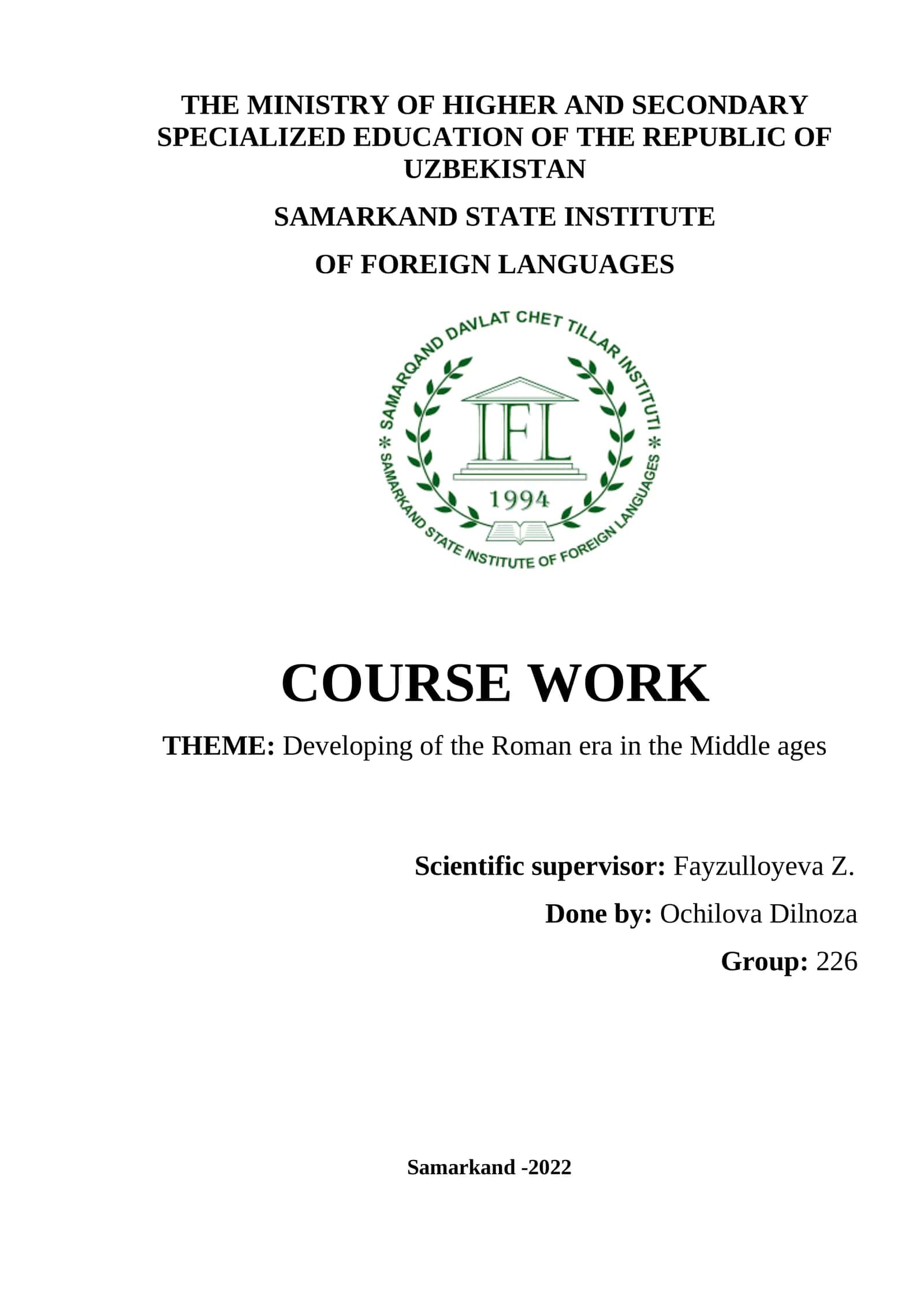 Developing of the Roman era in the Middle ages 1
