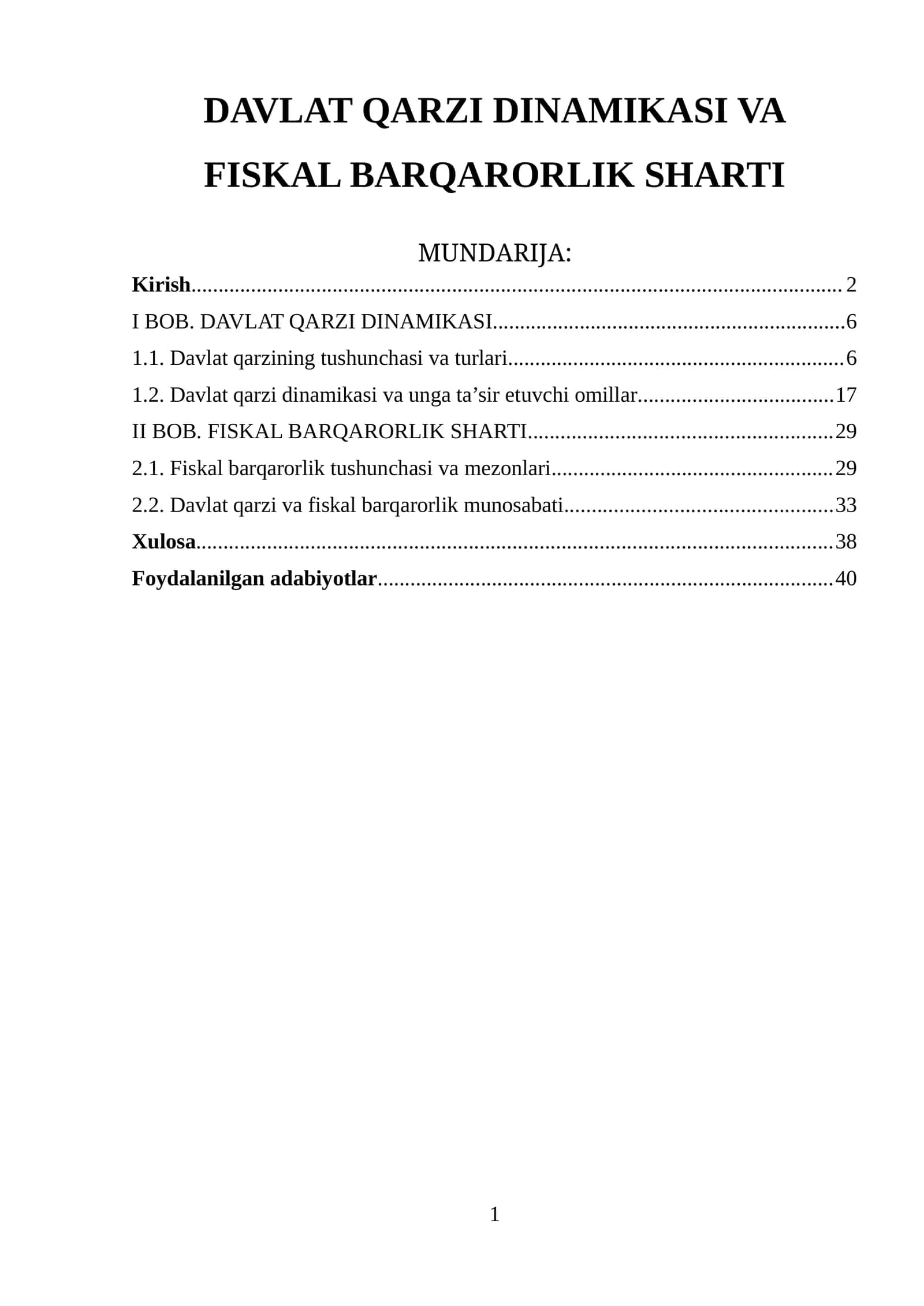 Davlat Qarzi Dinamikasi va Fiskal Barqarorlik Sharti 1