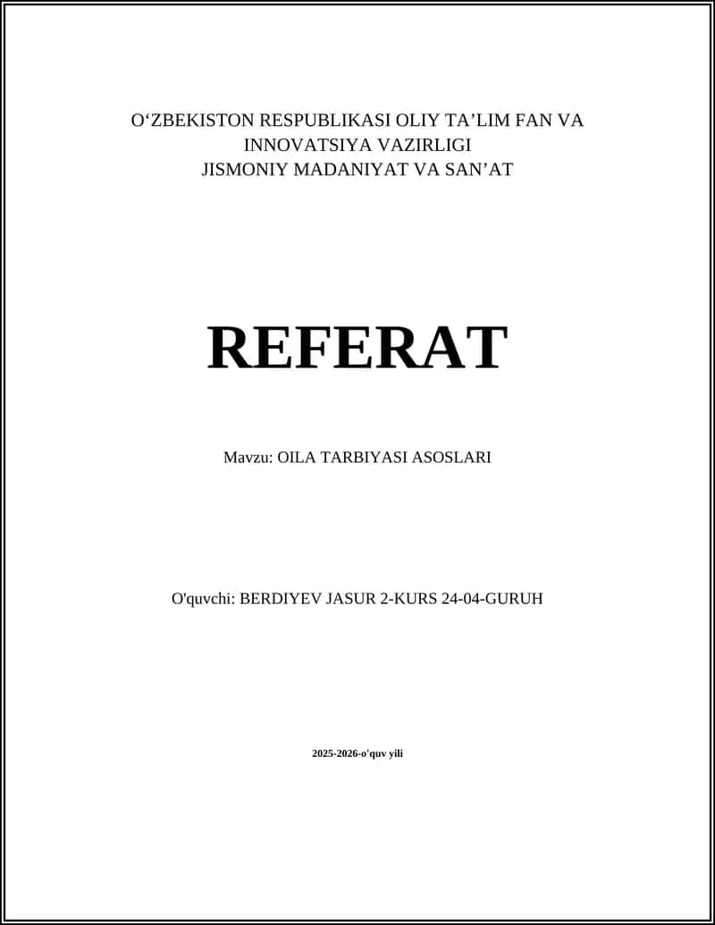OILA TARBIYASI ASOSLARI 1