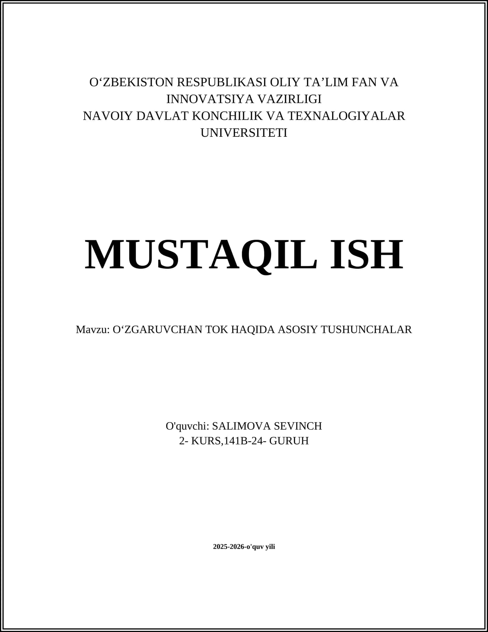 OʻZGARUVCHAN TOK HAQIDA ASOSIY TUSHUNCHALAR 1