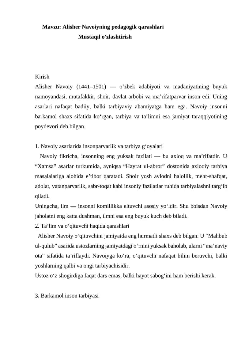 Alisher Navoiyning pedagogik qarashlari 1
