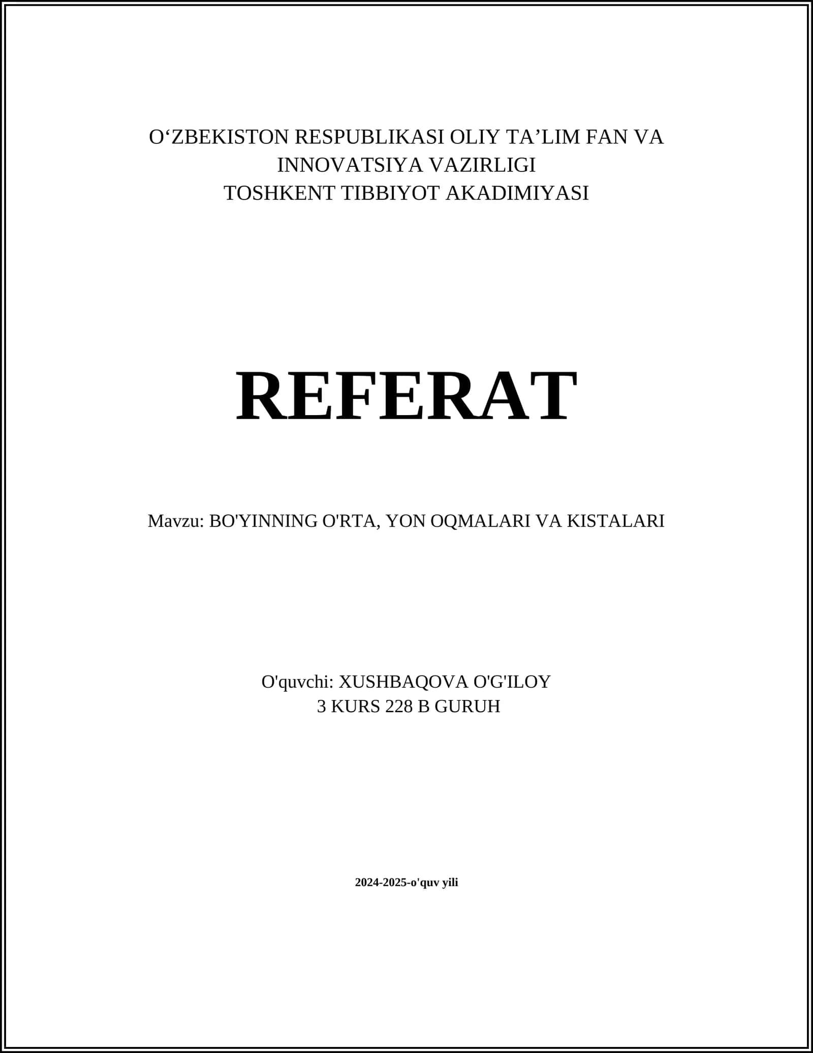 BO'YINNING O'RTA, YON OQMALARI VA KISTALARI 1