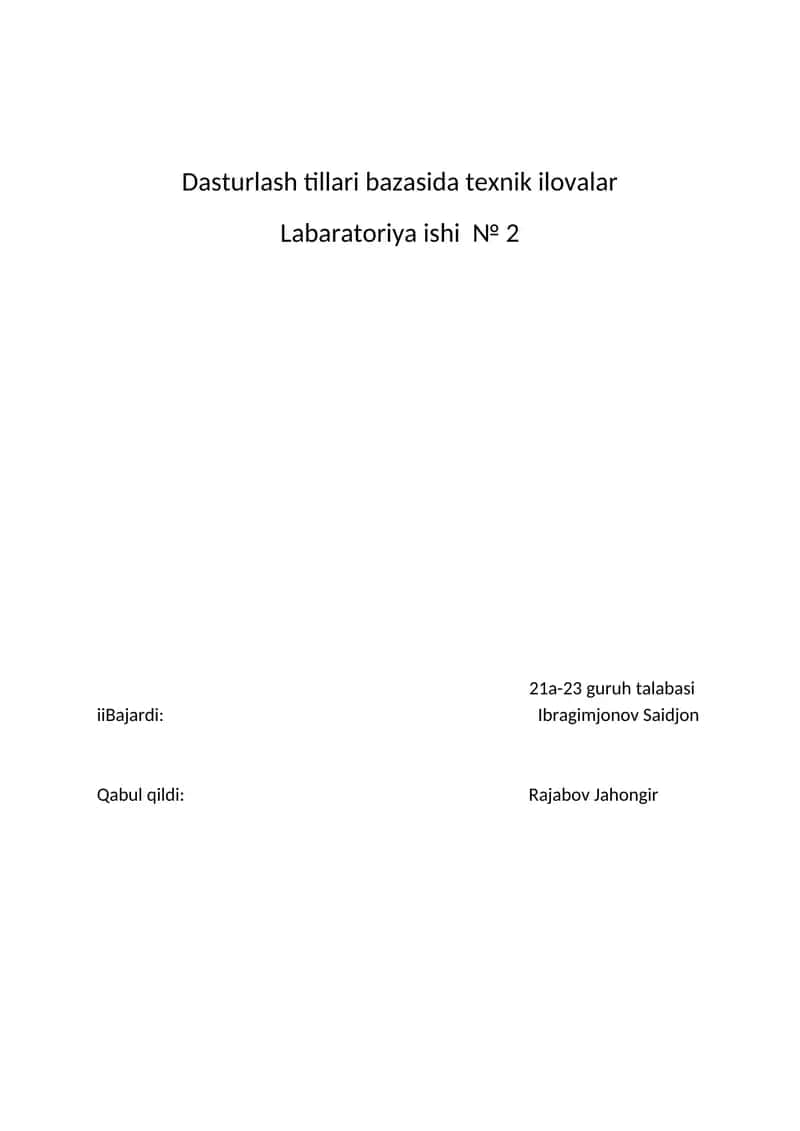 Dasturlash tillari bazasida texnik ilovalar 1